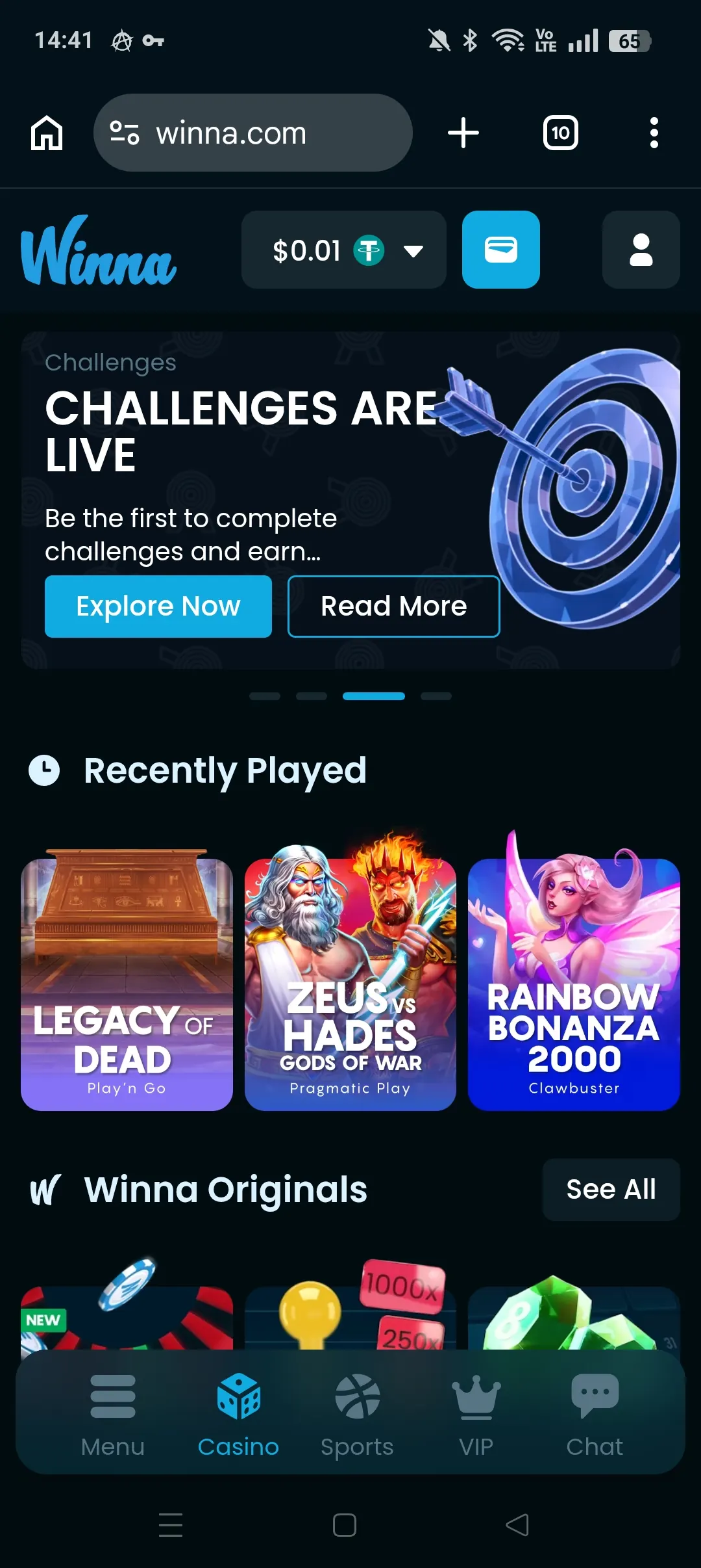 Winna mobile home screen